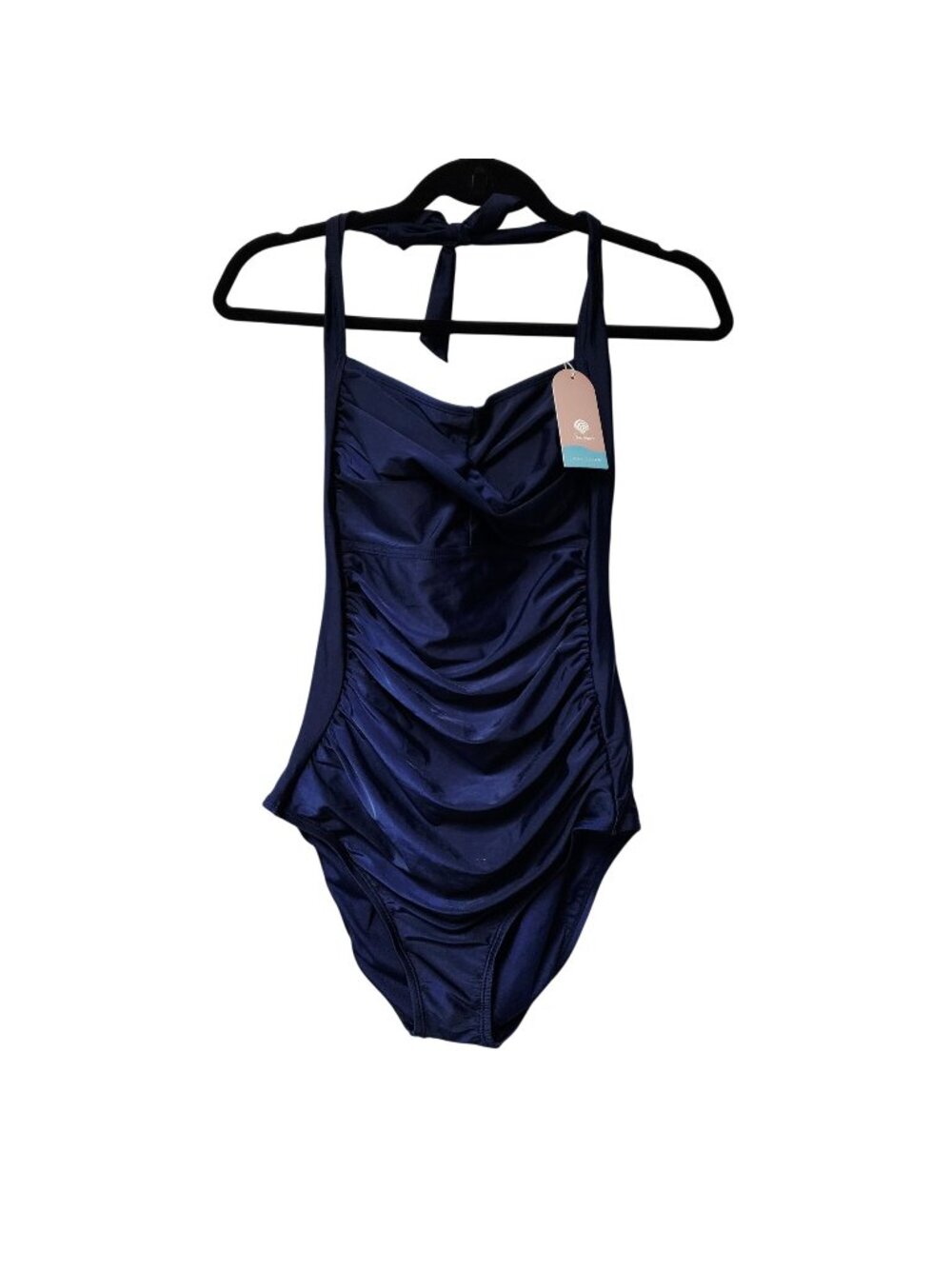 Smismivo Womens Ruched Halter One-Piece Swimsuit - Navy Blue Size M New